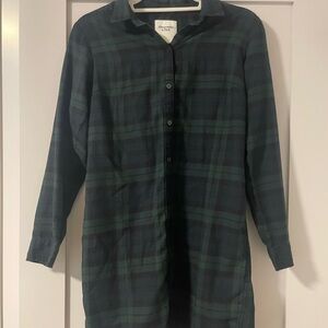 Abercrombie & Fitch Green Plaid Button-Up Shirt Dress